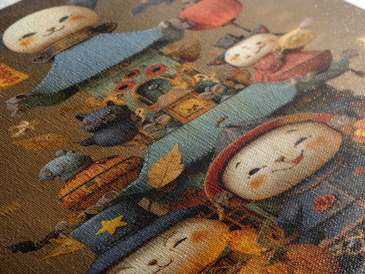 The Festival Of The Little Old Ones, Plush Halloween Art, Vertical Wall Art, Canvas Print, Cute Halloween Wall Art