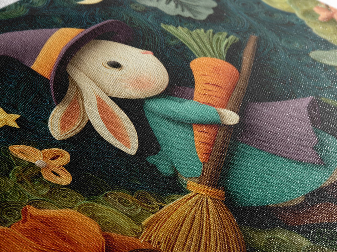 The Bunny Witch, Quilled Halloween Art, Landscape Wall Art, Framed Canvas Print, Cute Halloween Wall Art
