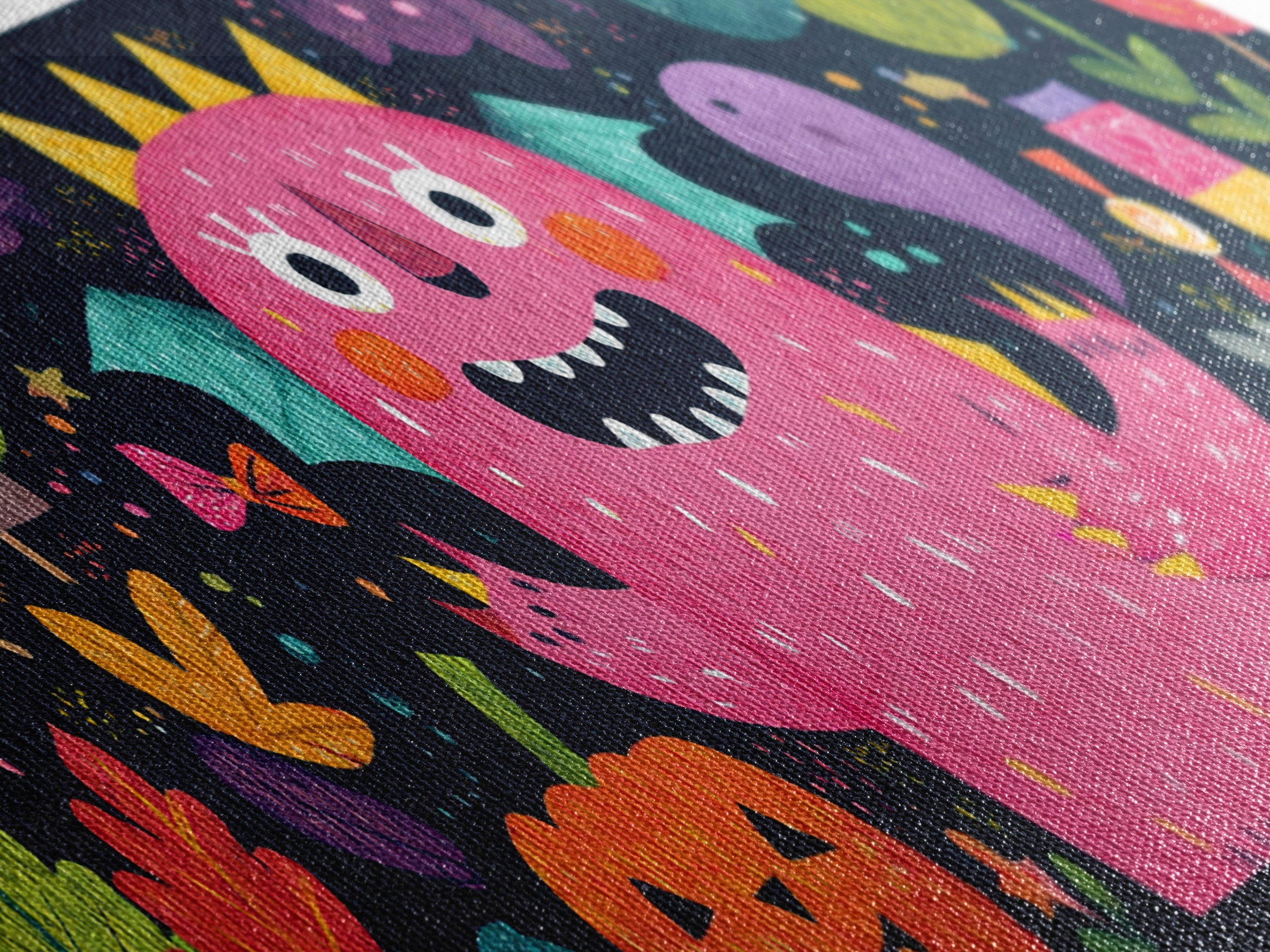 The Polka-Dot Monster, Pixel Halloween Art, Extra Wide Wall Art, Canvas Print, Cute Halloween Wall Art