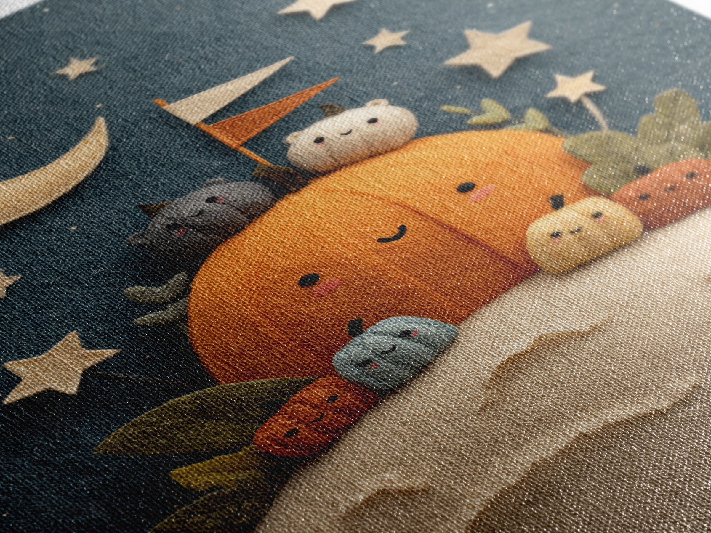 The Pumpkin Moon Expedition, Felt Halloween Art, Vertical Wall Art, Canvas Print, Cute Halloween Wall Art