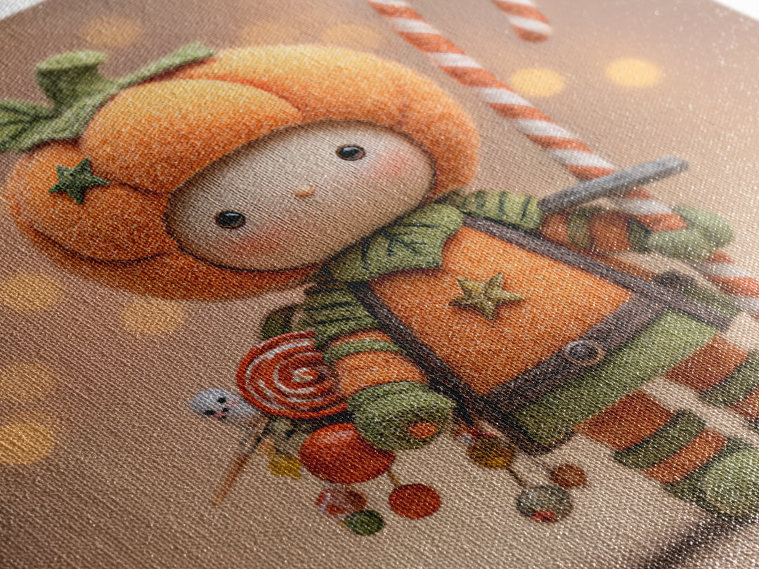 The Pumpkin Knight, Plush Halloween Art, Square Wall Art, Canvas Print, Cute Halloween Wall Art, Halloween Kids Decor, Storybook Decor