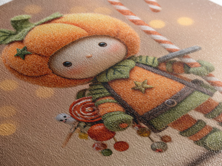 The Pumpkin Knight, Plush Halloween Art, Square Wall Art, Canvas Print, Cute Halloween Wall Art, Halloween Kids Decor, Storybook Decor