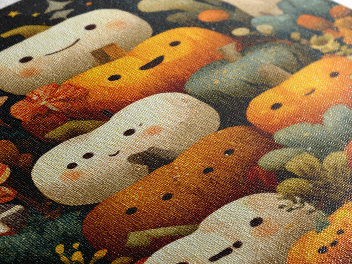 The Pumpkin Painting Party, Pixel Halloween Art, Vertical Wall Art, Canvas Print, Cute Halloween Wall Art