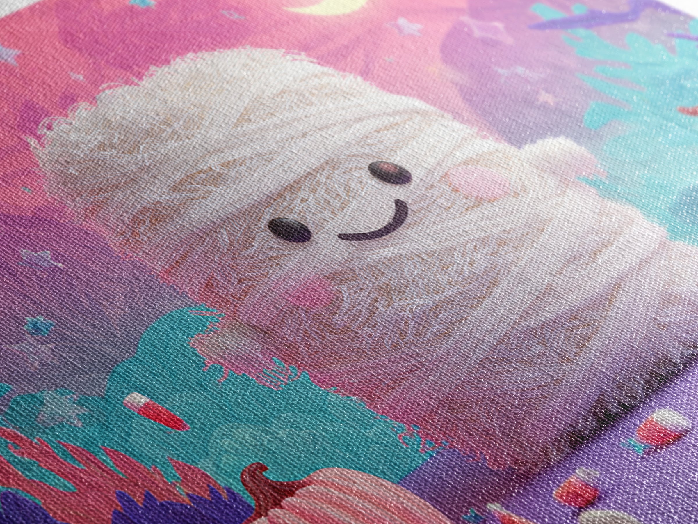 The Popcorn Mummy, Vaporwave Halloween Art, Landscape Wall Art, Framed Canvas Print, Cute Halloween Wall Art
