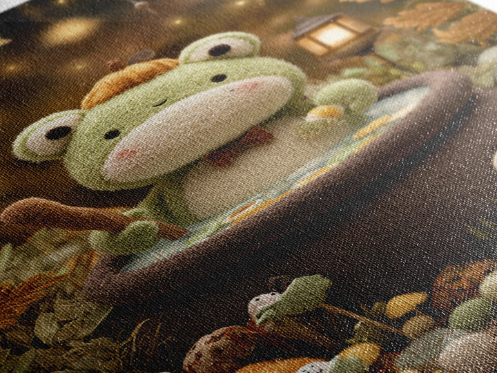 The Cauldron Frog, Plush Halloween Art, Vertical Wall Art, Canvas Print, Cute Halloween Wall Art, Whimsical Nursery Decor