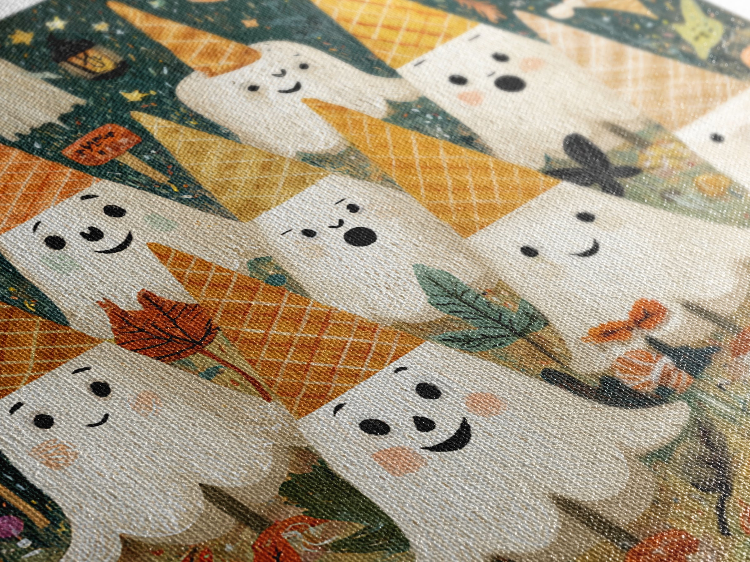 The Ice-Cream Ghost Parade, Retro Halloween Art, Square Wall Art, Canvas Print, Cute Halloween Wall Art