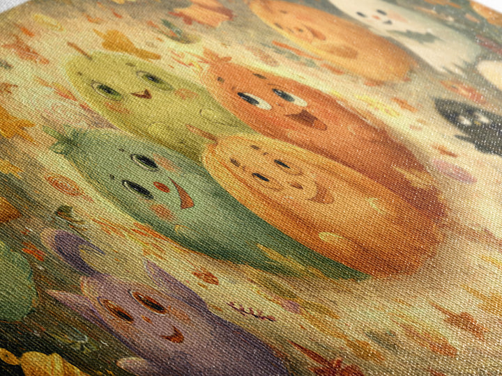 The Halloween Story Circle, Pastel Halloween Art, Extra Wide Wall Art, Canvas Print, Cute Halloween Wall Art