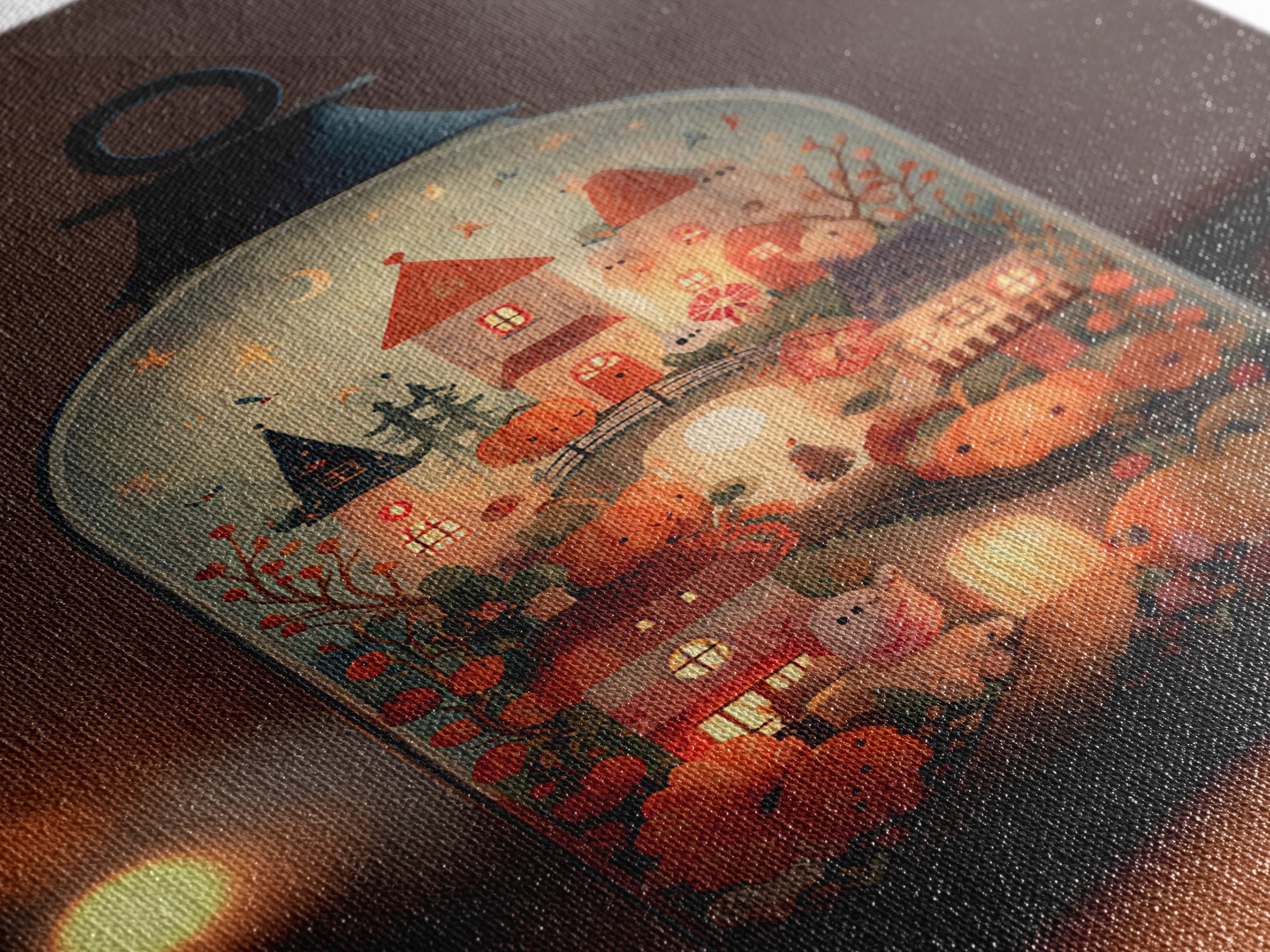 The World Inside A Lantern, Folk Halloween Art, Vertical Wall Art, Canvas Print, Cute Halloween Wall Art