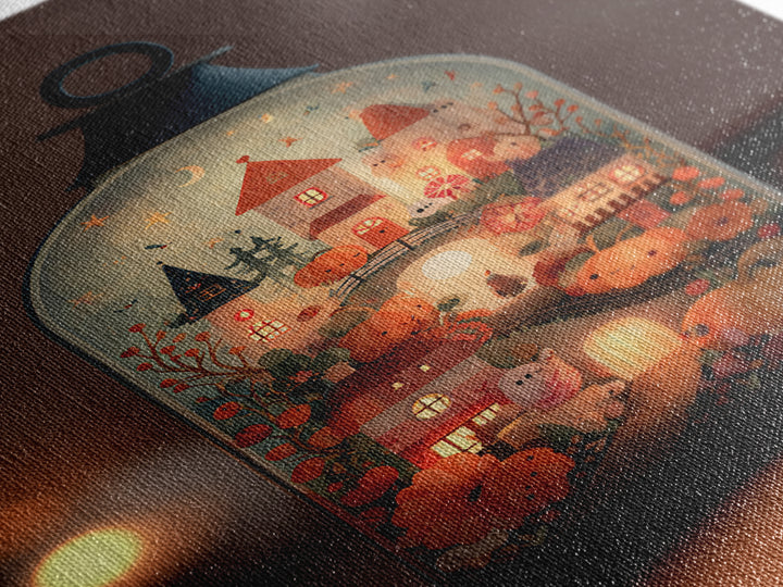 The World Inside A Lantern, Folk Halloween Art, Vertical Wall Art, Canvas Print, Cute Halloween Wall Art