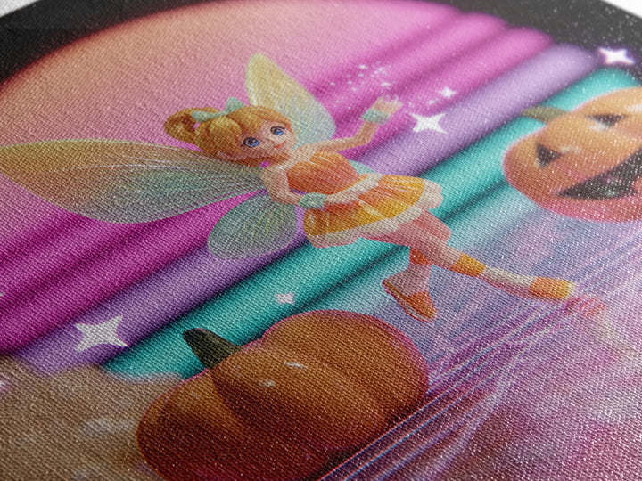 The Candy Corn Fairy, Vaporwave Halloween Decor, Square Wall Art, Canvas Print, Retro Halloween Decor, Neon Wall Art, Halloween Wall Art