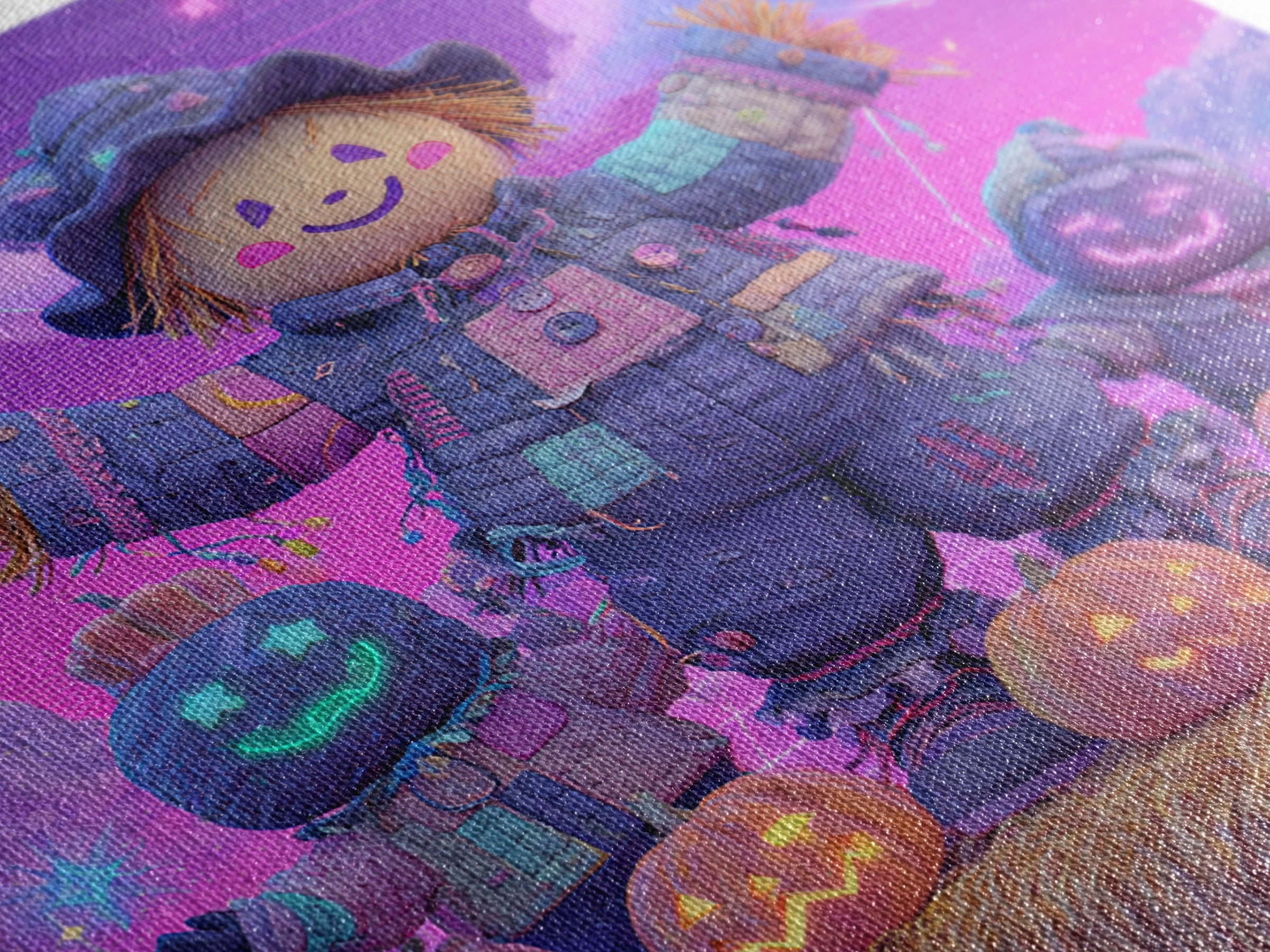 The Button-Nosed Scarecrow, Vaporwave Halloween Decor, Square Wall Art, Canvas Print, Retro Halloween Decor, Neon Wall Art, Macabre Wall Art