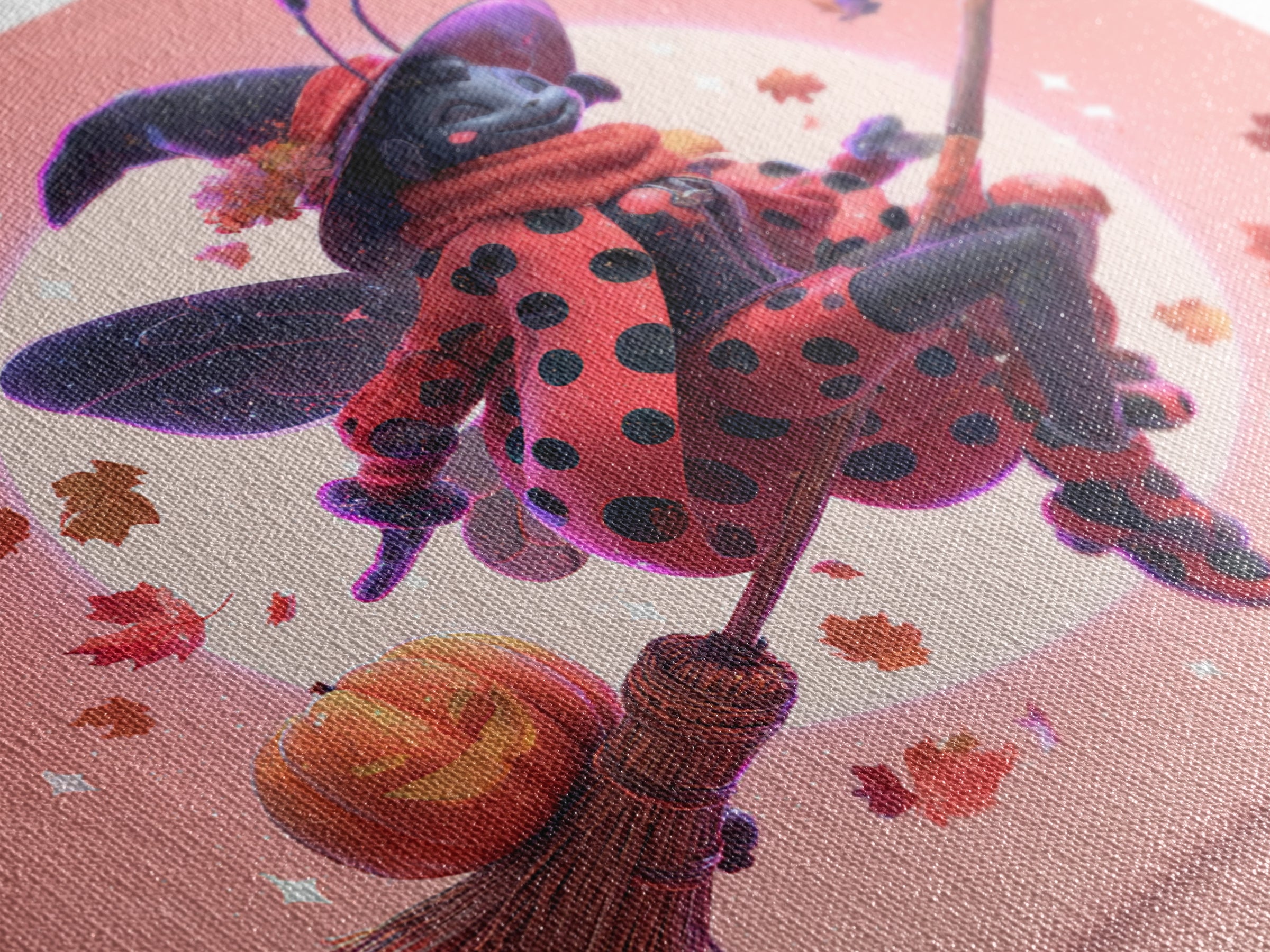The Ladybug Witch, Retro Neon Halloween Art, Square Wall Art, Canvas Print, Retro Halloween Decor, Neon Wall Art, Halloween Wall Art