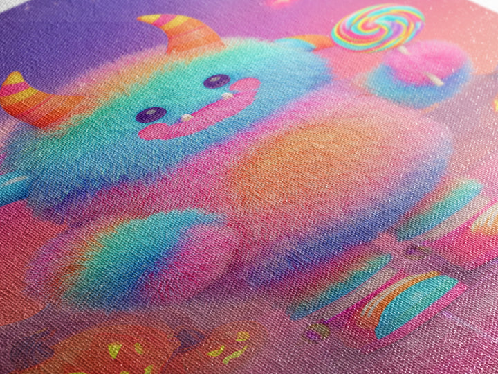 The Rainbow Monster, Vaporwave Halloween Decor, Vertical Wall Art, Canvas Print, Retro Halloween Decor, Neon Wall Art, Dark Fantasy Art