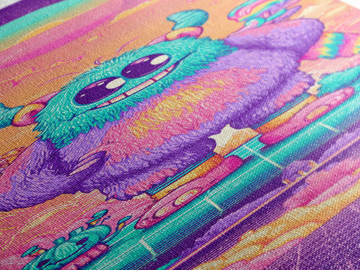 The Rainbow Monster, Synthwave Halloween Art, Tall Narrow Wall Art, Canvas Print, Retro Halloween Decor, Neon Wall Art, Horror Wall Art