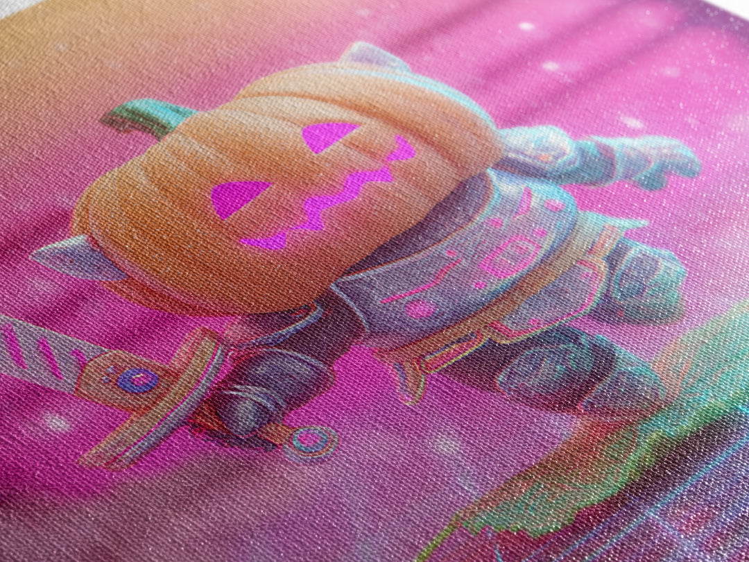 The Pumpkin Knight, Synthwave Halloween Art, Square Wall Art, Canvas Print, Retro Halloween Decor, Neon Wall Art, Spooky Wall Decor