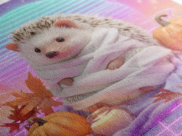 The Hedgehog Mummy, Retro Neon Halloween Art, Square Wall Art, Framed Canvas Print, Retro Halloween Decor, Neon Wall Art