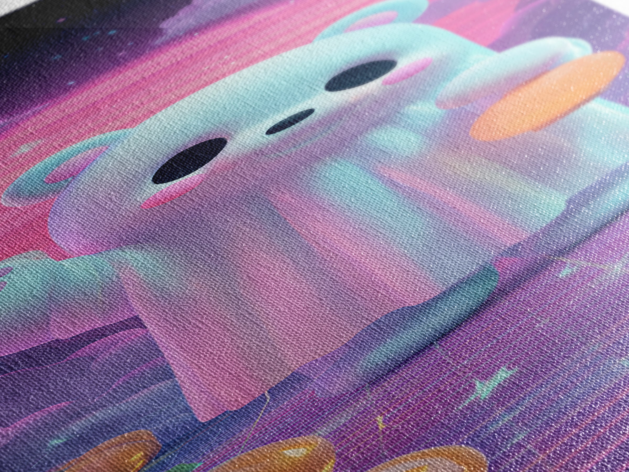 The Bear Cub Ghost, 80s Halloween Wall Art, Tall Narrow Wall Art, Canvas Print, Retro Halloween Decor, Neon Wall Art, Seasonal Home Decor