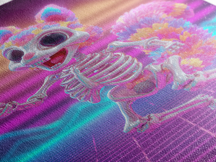 The Squirrel Skeleton, Vaporwave Halloween Decor, Vertical Wall Art, Canvas Print, Retro Halloween Decor, Neon Wall Art