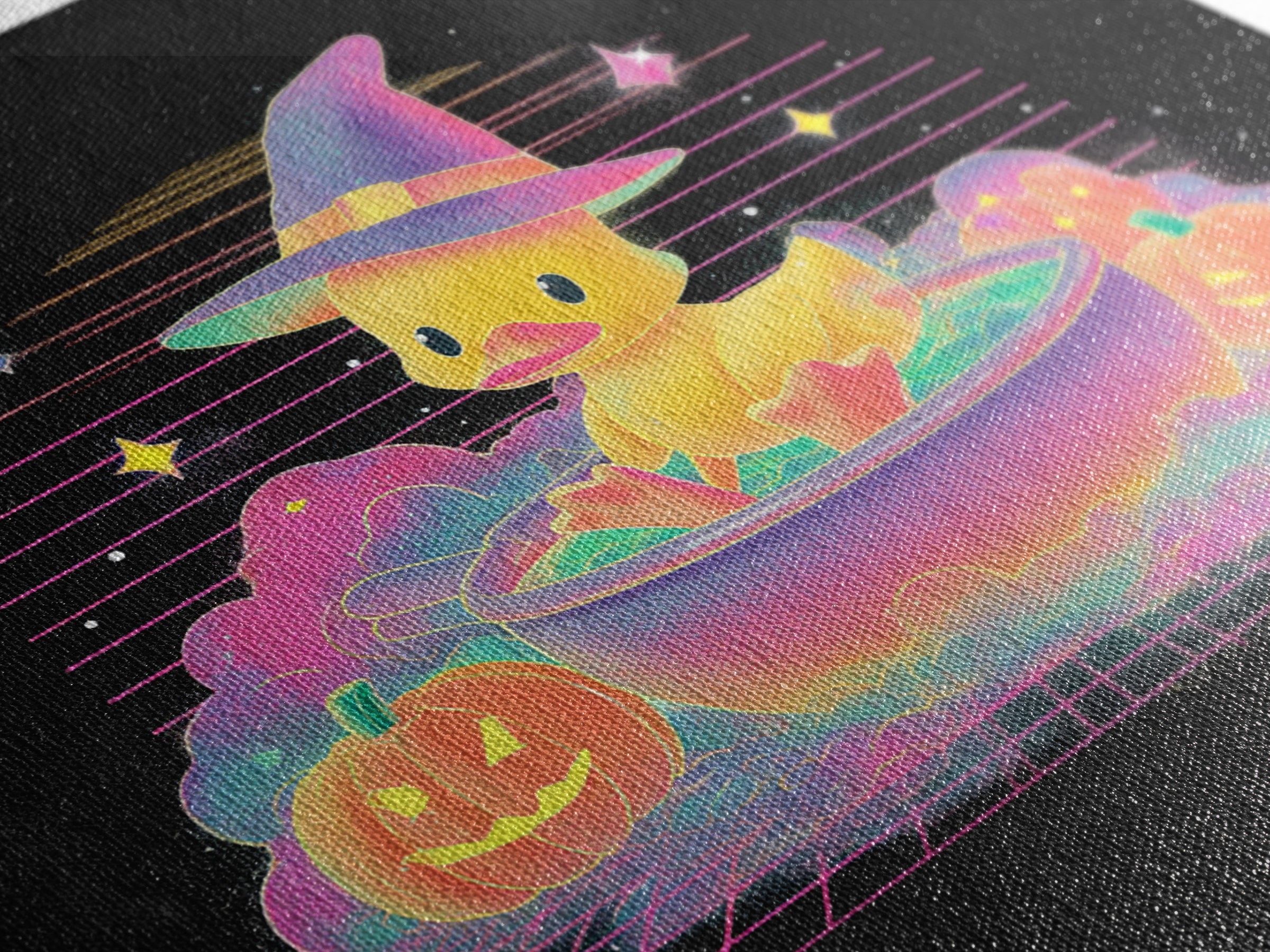 The Duckling Witch, Vaporwave Halloween Decor, Square Wall Art, Canvas Print, Retro Halloween Decor, Neon Wall Art, Dark Fantasy Art