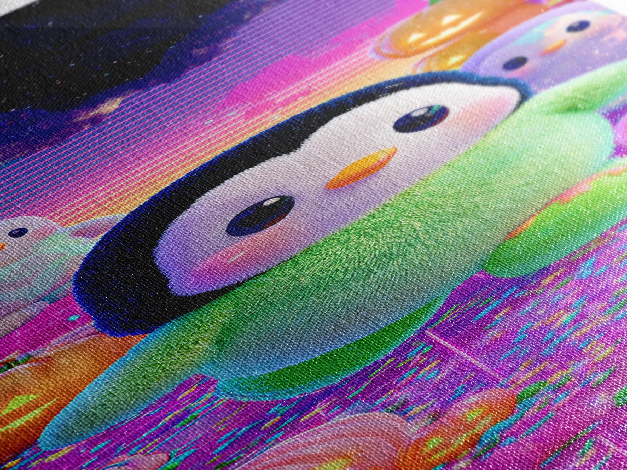 The Penguin Monster, Cute Spooky Neon Art, Tall Narrow Wall Art, Canvas Print, Retro Halloween Decor, Neon Wall Art, Spooky Wall Decor