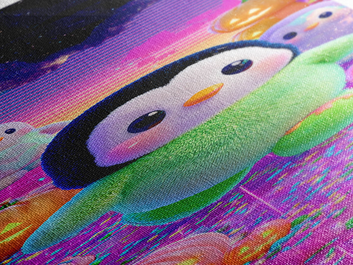 The Penguin Monster, Cute Spooky Neon Art, Tall Narrow Wall Art, Canvas Print, Retro Halloween Decor, Neon Wall Art, Spooky Wall Decor