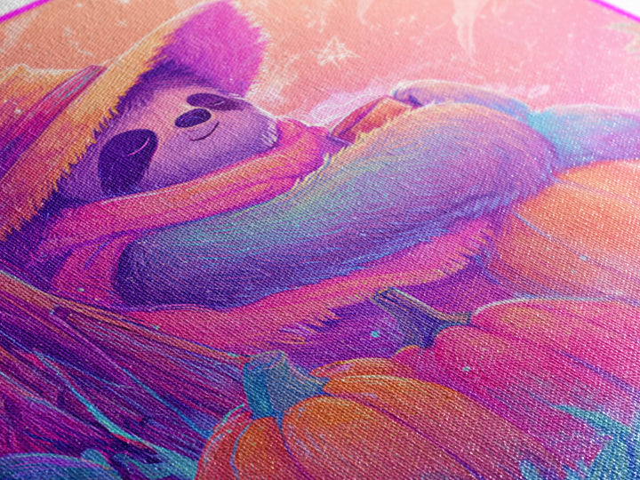 The Scarecrow Sloth, Cute Spooky Neon Art, Square Wall Art, Framed Canvas Print, Retro Halloween Decor, Neon Wall Art, Spooky Wall Decor