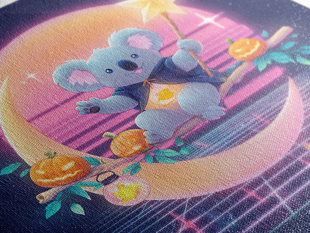The Koala Wizard, 80s Halloween Wall Art, Square Wall Art, Framed Canvas Print, Retro Halloween Decor, Neon Wall Art, Seasonal Home Decor