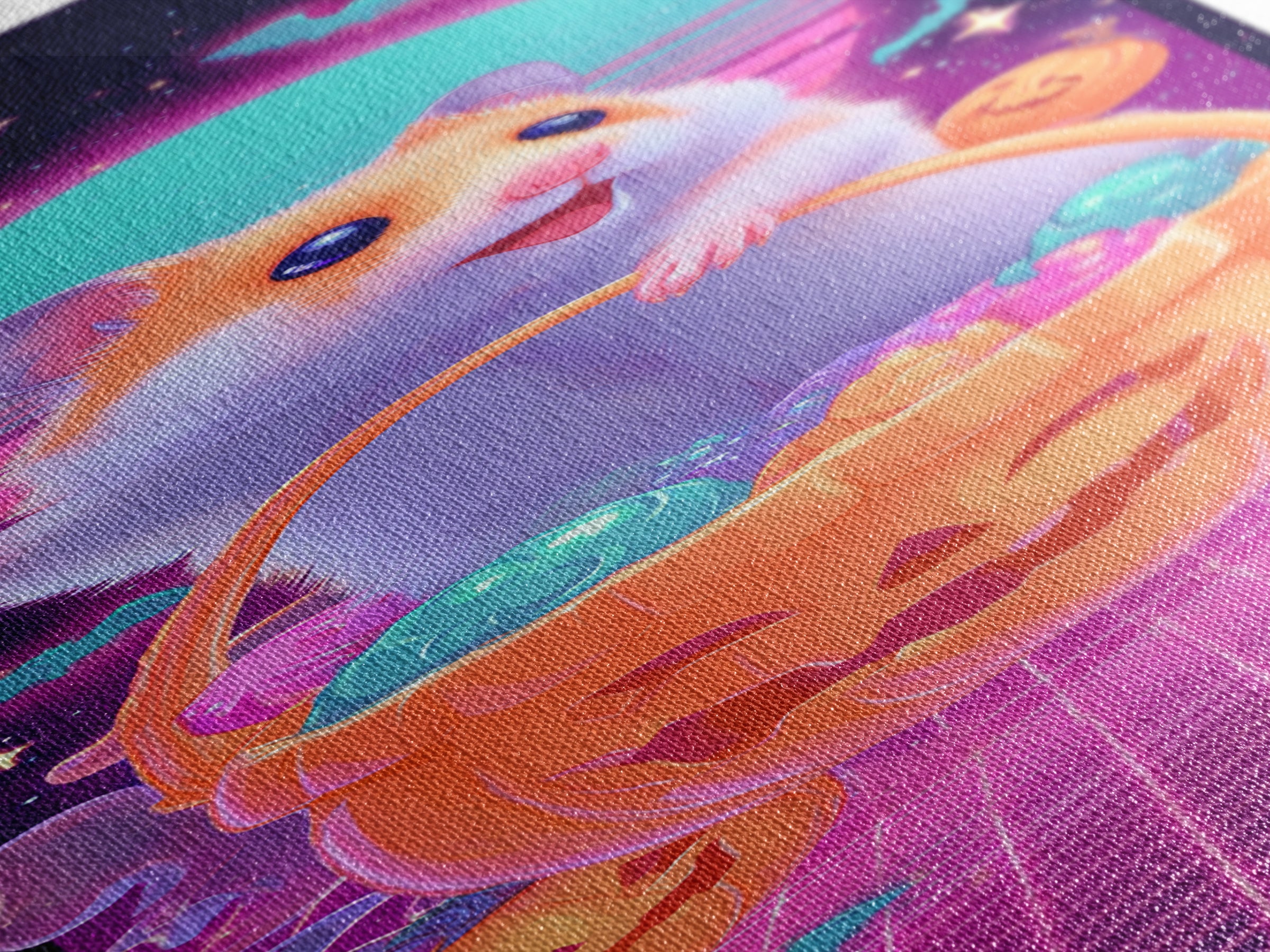 The Pumpkin Hamster, Synthwave Halloween Art, Tall Narrow Wall Art, Framed Canvas Print, Retro Halloween Decor, Neon Wall Art