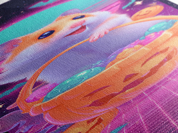 The Pumpkin Hamster, Synthwave Halloween Art, Tall Narrow Wall Art, Framed Canvas Print, Retro Halloween Decor, Neon Wall Art
