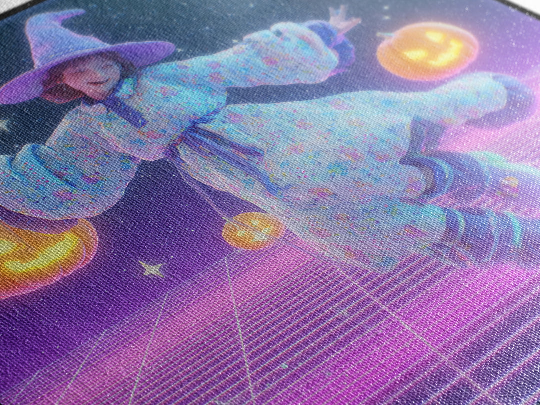 The Moonlight Pajama Witch, Synthwave Halloween Art, Square Wall Art, Canvas Print, Retro Halloween Decor, Neon Wall Art