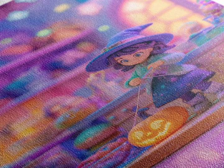 The Tiny Hat Shop Witch, Synthwave Halloween Art, Vertical Wall Art, Framed Canvas Print, Retro Halloween Decor, Neon Wall Art