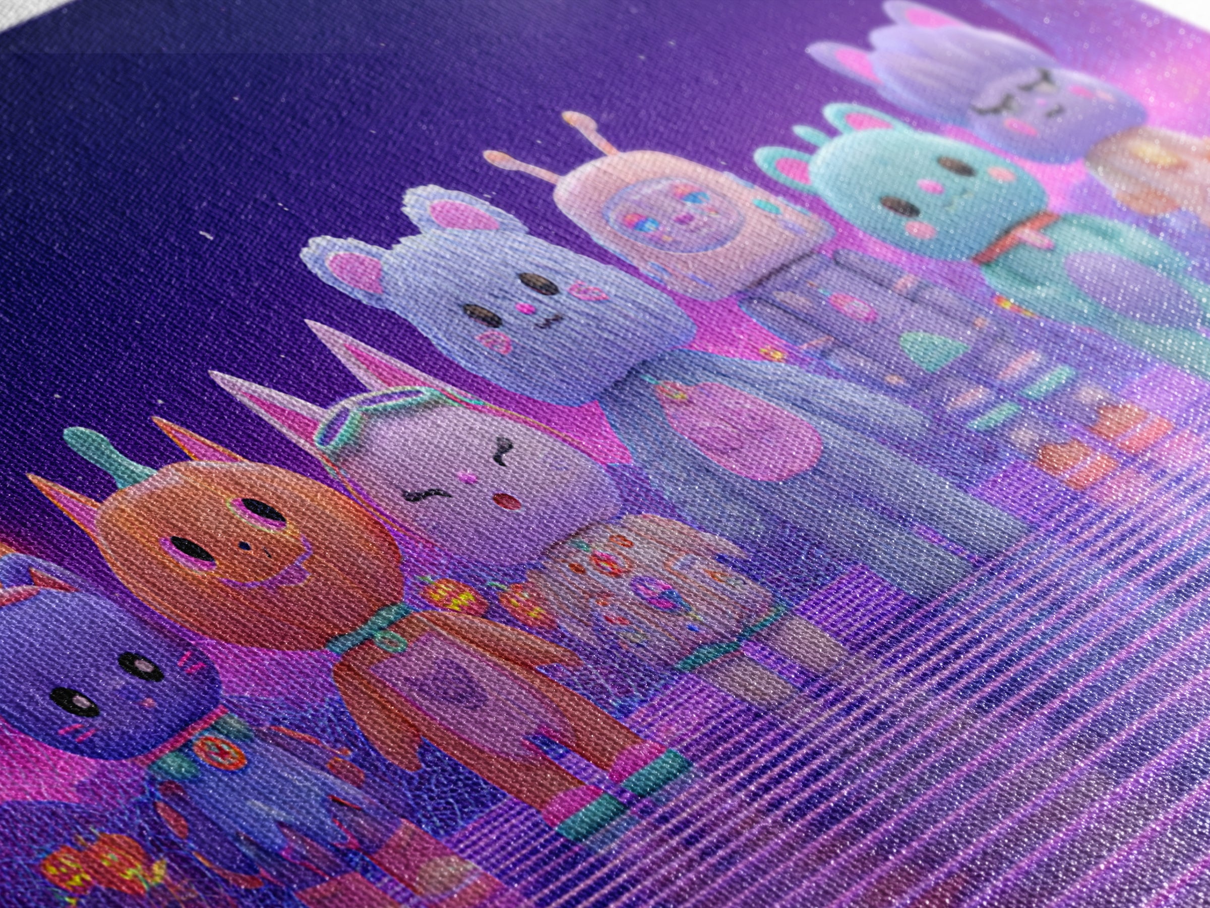 The Friendly Familiar Club, 80s Halloween Wall Art, Wide Panoramic Art, Canvas Print, Retro Halloween Decor, Neon Wall Art