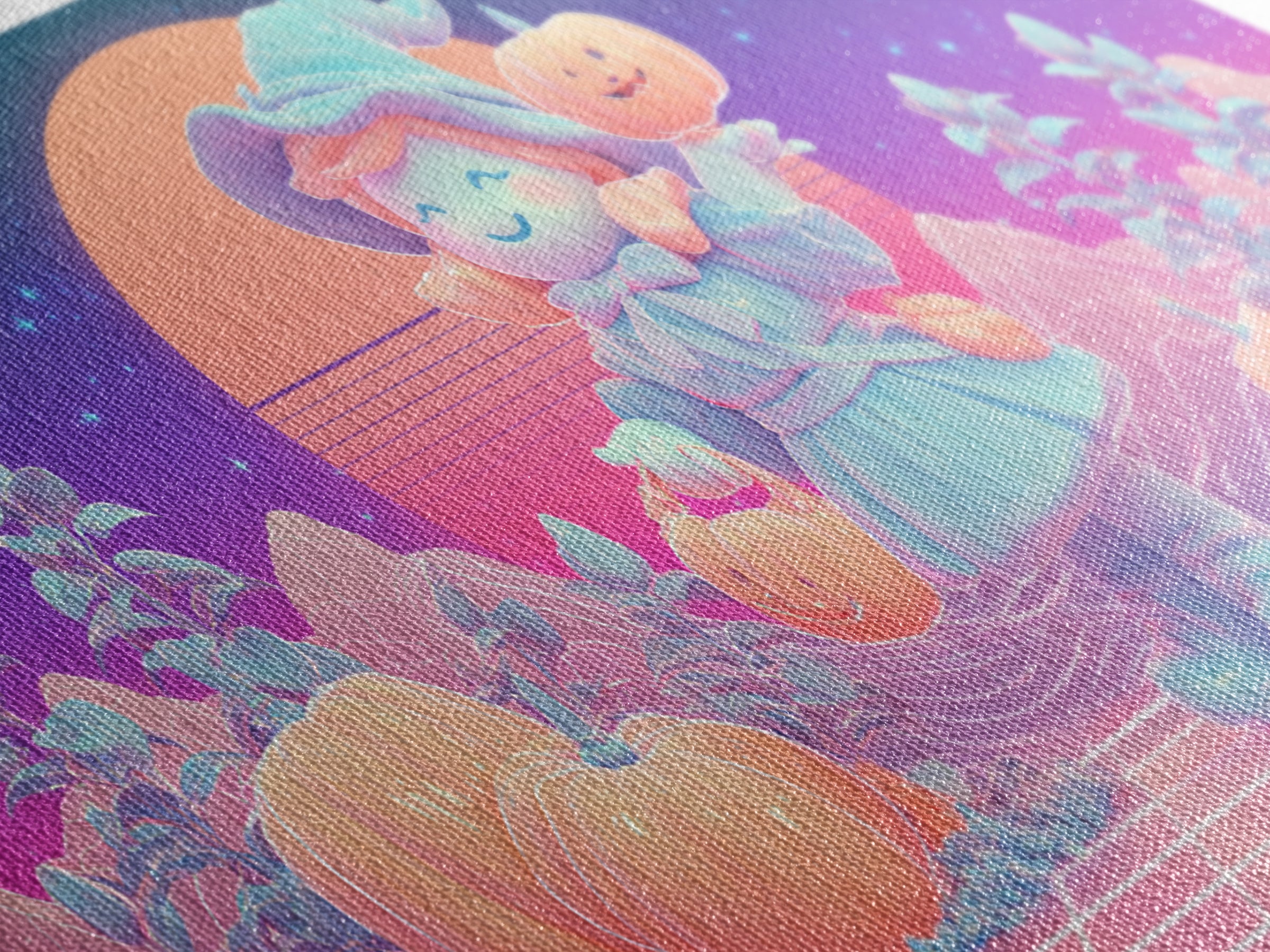 The Moon Garden Witch, Synthwave Halloween Art, Wide Panoramic Art, Framed Canvas Print, Retro Halloween Decor, Neon Wall Art