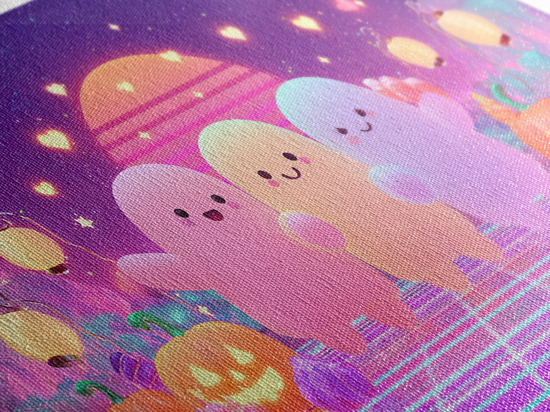 The Halloween Friendship Spell, 80s Halloween Wall Art, Wide Panoramic Art, Canvas Print, Retro Halloween Decor, Neon Wall Art