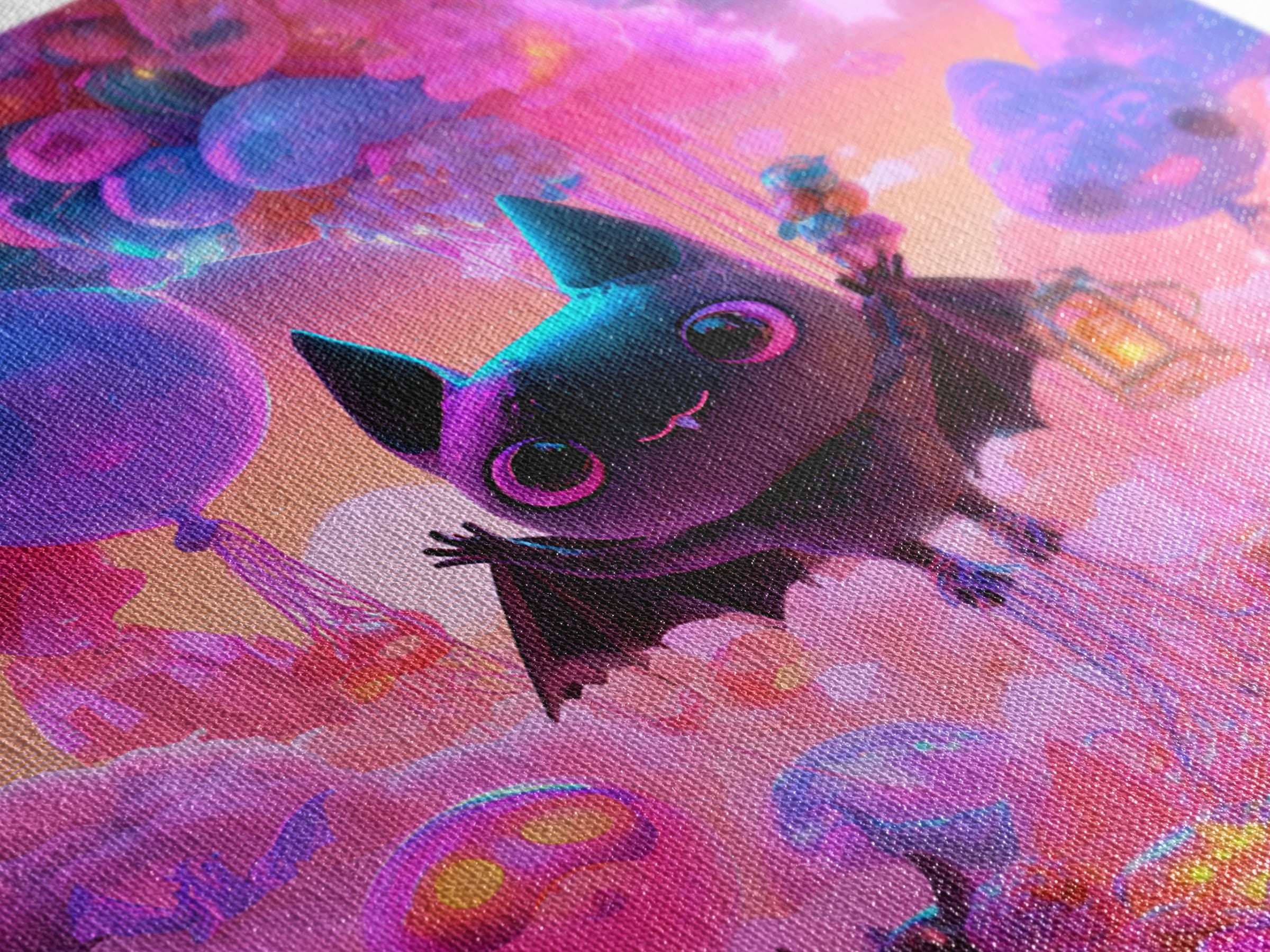 The Bat Balloon Factory, Synthwave Halloween Art, Square Wall Art, Canvas Print, Retro Halloween Decor, Neon Wall Art, Macabre Wall Art