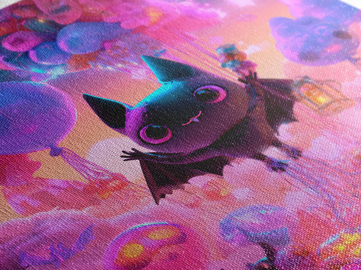 The Bat Balloon Factory, Synthwave Halloween Art, Square Wall Art, Canvas Print, Retro Halloween Decor, Neon Wall Art, Macabre Wall Art