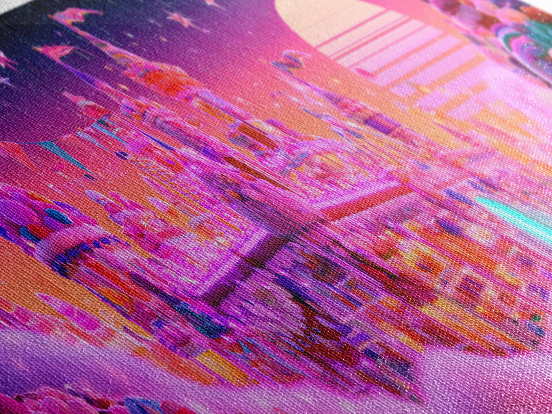 The Candy Castle, Vaporwave Halloween Decor, Extra Wide Wall Art, Canvas Print, Retro Halloween Decor, Neon Wall Art, Spooky Wall Decor