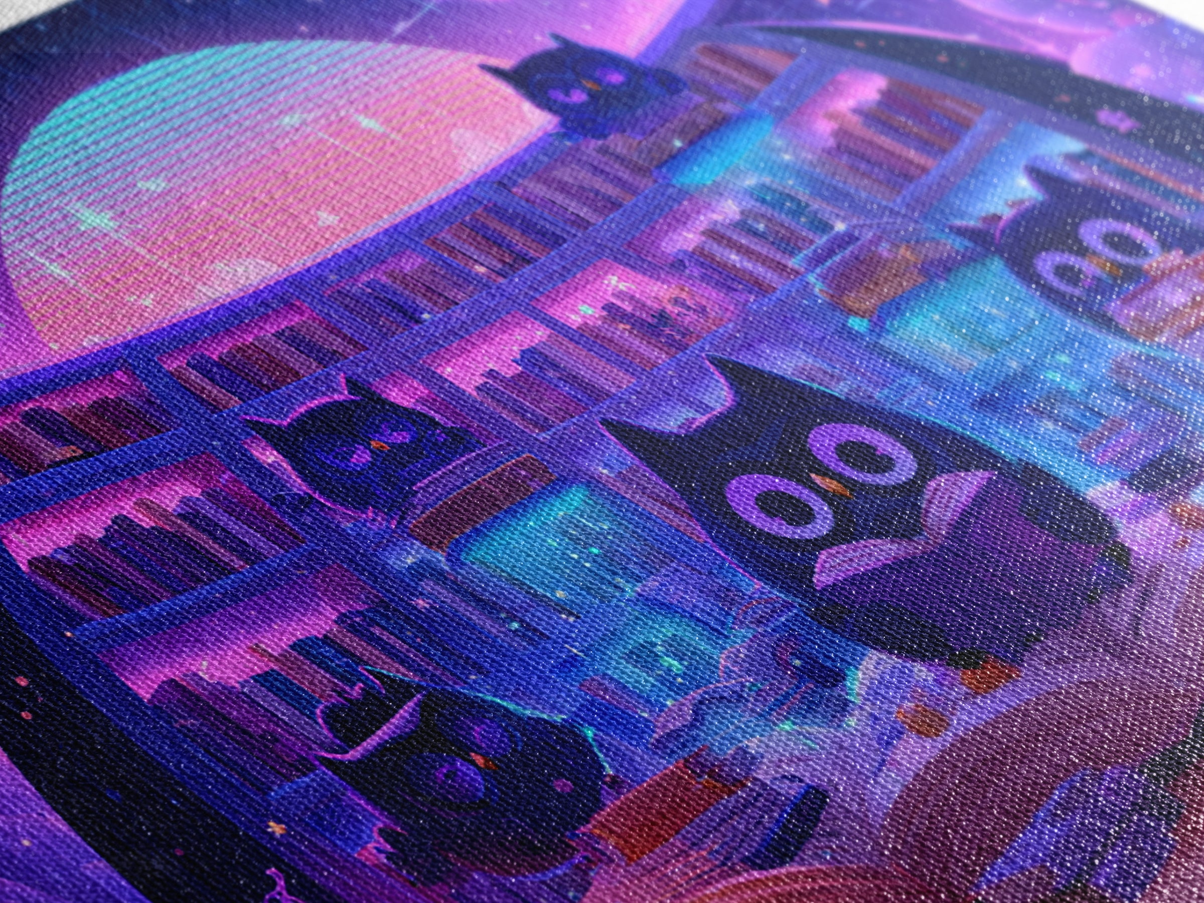 The Moonbeam Library, Synthwave Halloween Art, Landscape Wall Art, Canvas Print, Retro Halloween Decor, Neon Wall Art, Horror Wall Art