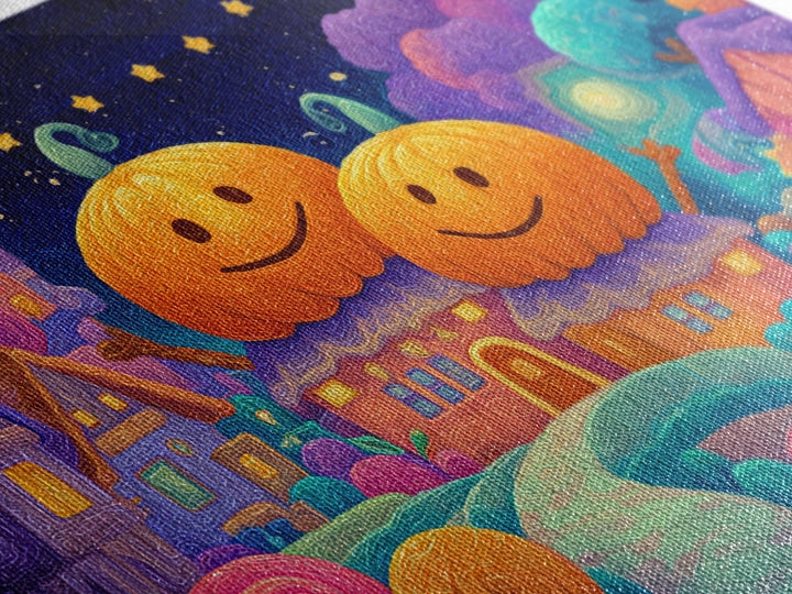 The Starry Pumpkin Farm, Retro Neon Halloween Art, Landscape Wall Art, Canvas Print, Retro Halloween Decor, Neon Wall Art