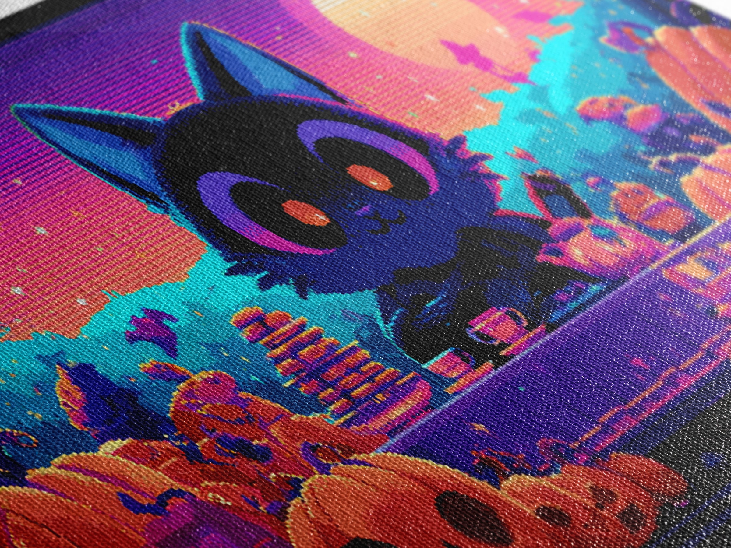 The Pumpkin Tea Party, 80s Halloween Wall Art, Wide Panoramic Art, Canvas Print, Retro Halloween Decor, Neon Wall Art