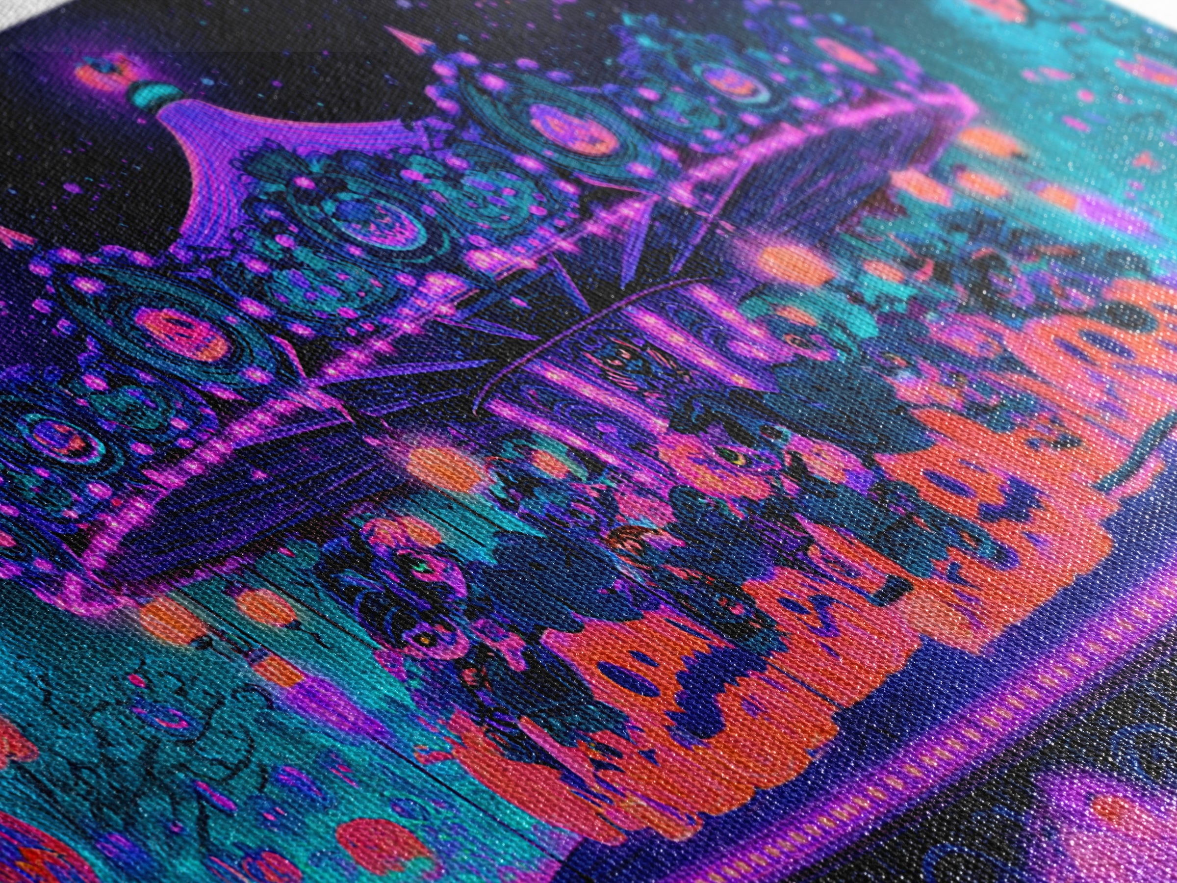 The Pumpkin Carousel, Synthwave Halloween Art, Wide Panoramic Art, Canvas Print, Retro Halloween Decor, Neon Wall Art, Statement Wall Art