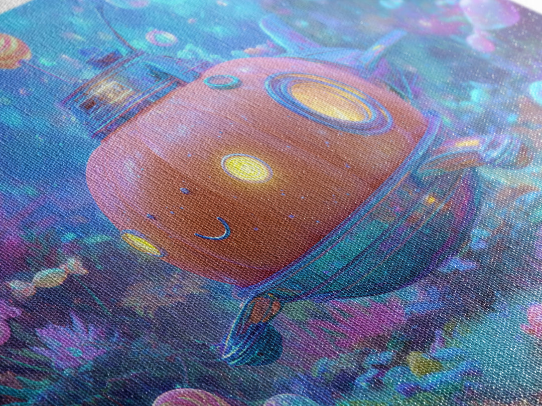 The Pumpkin Submarine, Synthwave Halloween Art, Landscape Wall Art, Canvas Print, Retro Halloween Decor, Neon Wall Art