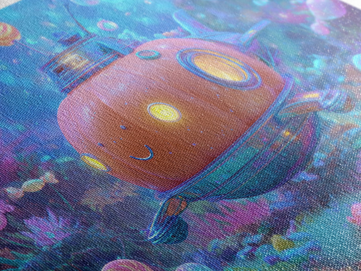 The Pumpkin Submarine, Synthwave Halloween Art, Landscape Wall Art, Canvas Print, Retro Halloween Decor, Neon Wall Art
