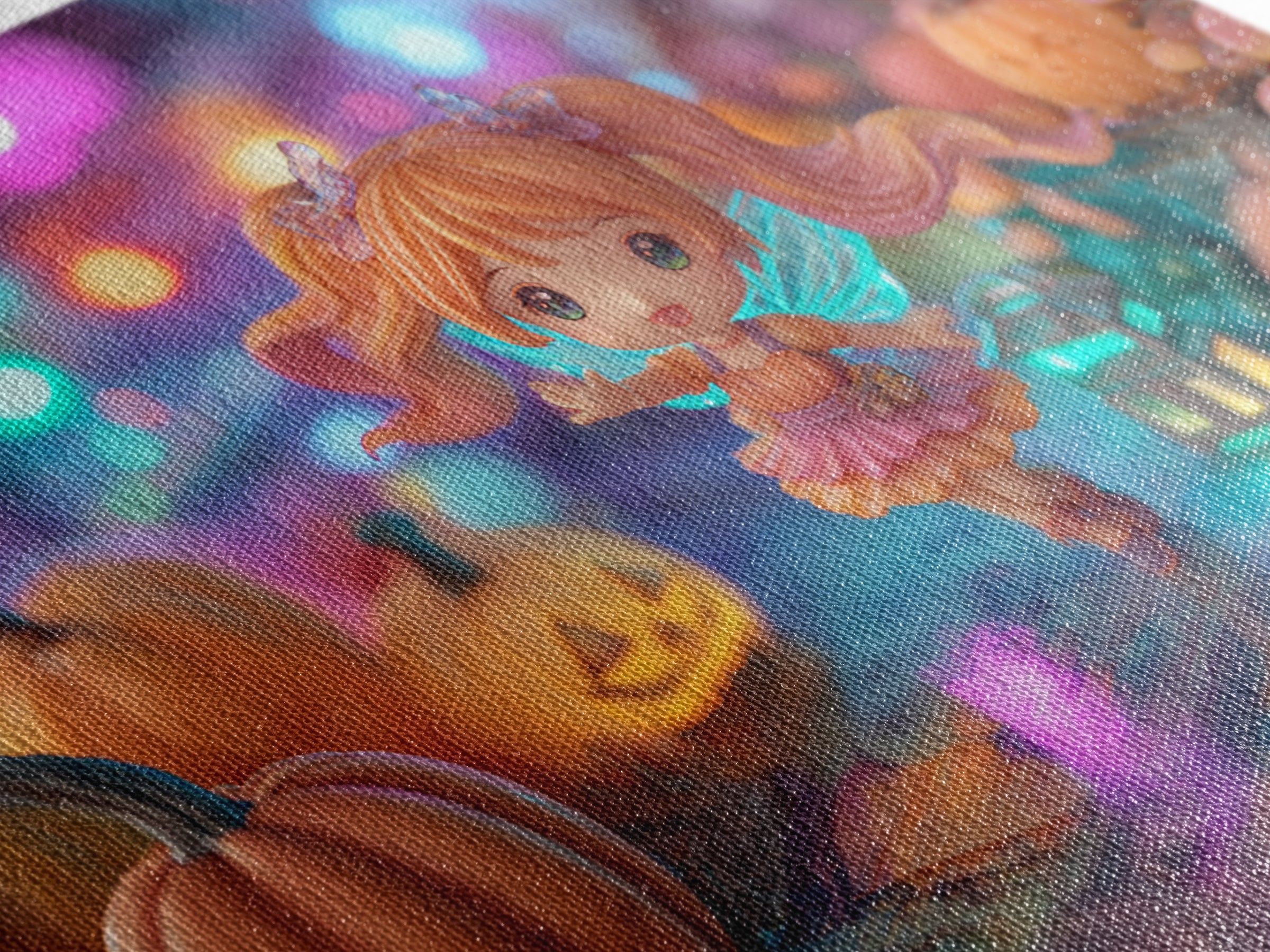 The Pumpkin Fairy Garden, Retro Neon Halloween Art, Landscape Wall Art, Canvas Print, Retro Halloween Decor, Neon Wall Art
