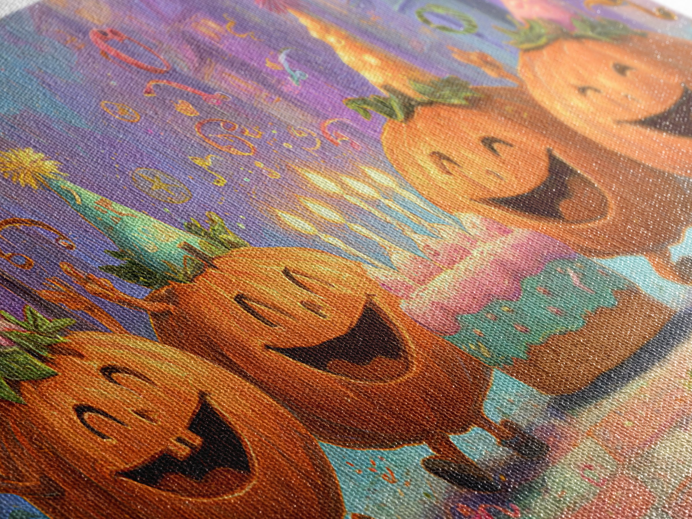 The Great Pumpkin Birthday Party, 80s Halloween Wall Art, Wide Panoramic Art, Framed Canvas Print, Retro Halloween Decor, Neon Wall Art