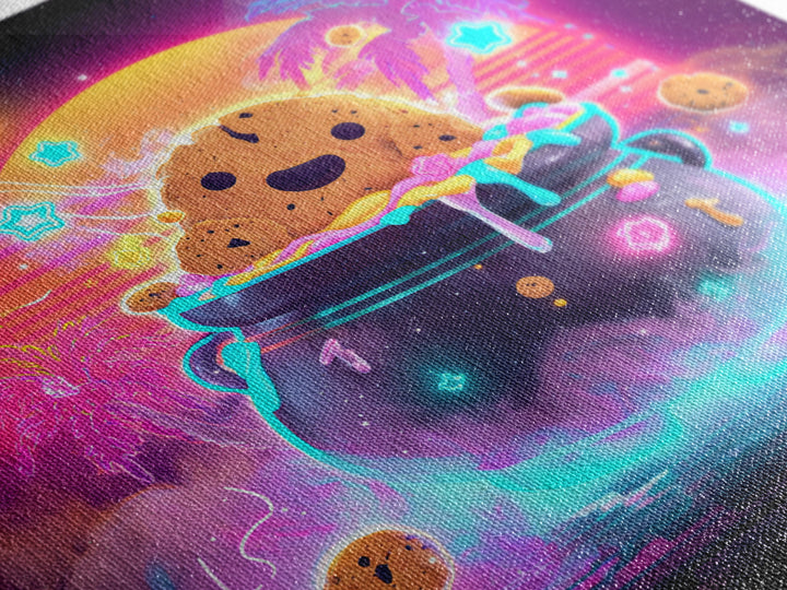 The Cookie Cauldron, Vaporwave Halloween Decor, Square Wall Art, Framed Canvas Print, Retro Halloween Decor, Neon Wall Art