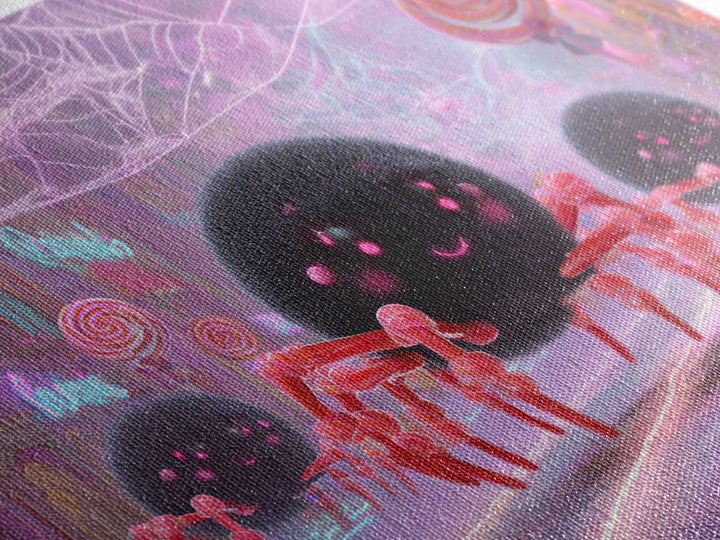The Licorice Spider Family, Vaporwave Halloween Decor, Landscape Wall Art, Canvas Print, Retro Halloween Decor, Neon Wall Art