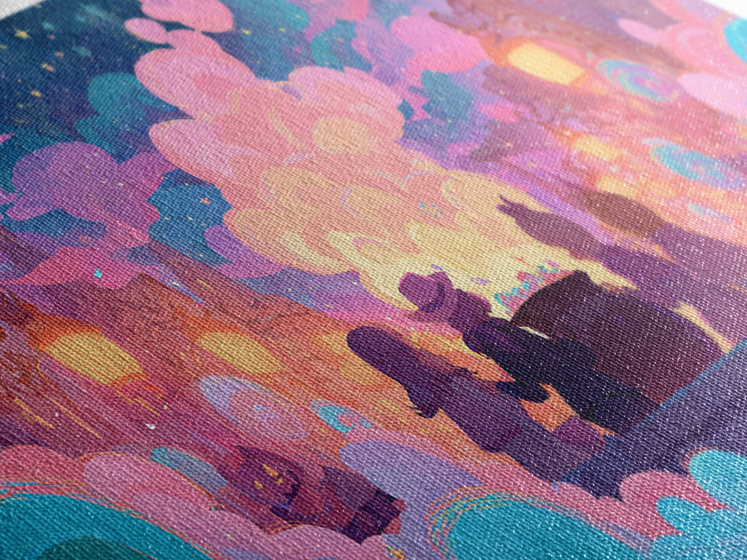 The Cotton-Candy Cauldron, Retro Neon Halloween Art, Wide Panoramic Art, Canvas Print, Retro Halloween Decor, Neon Wall Art