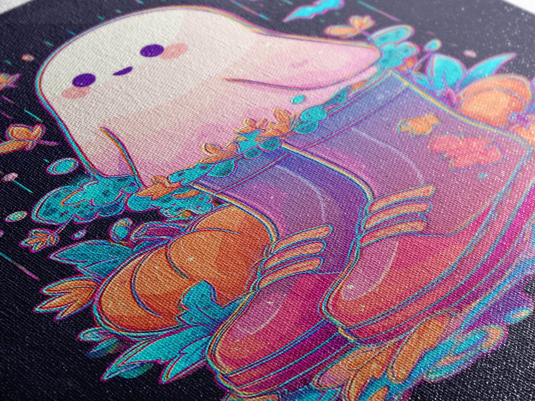 The Ghost In Rain Boots, Synthwave Halloween Art, Vertical Wall Art, Canvas Print, Retro Halloween Decor, Neon Wall Art