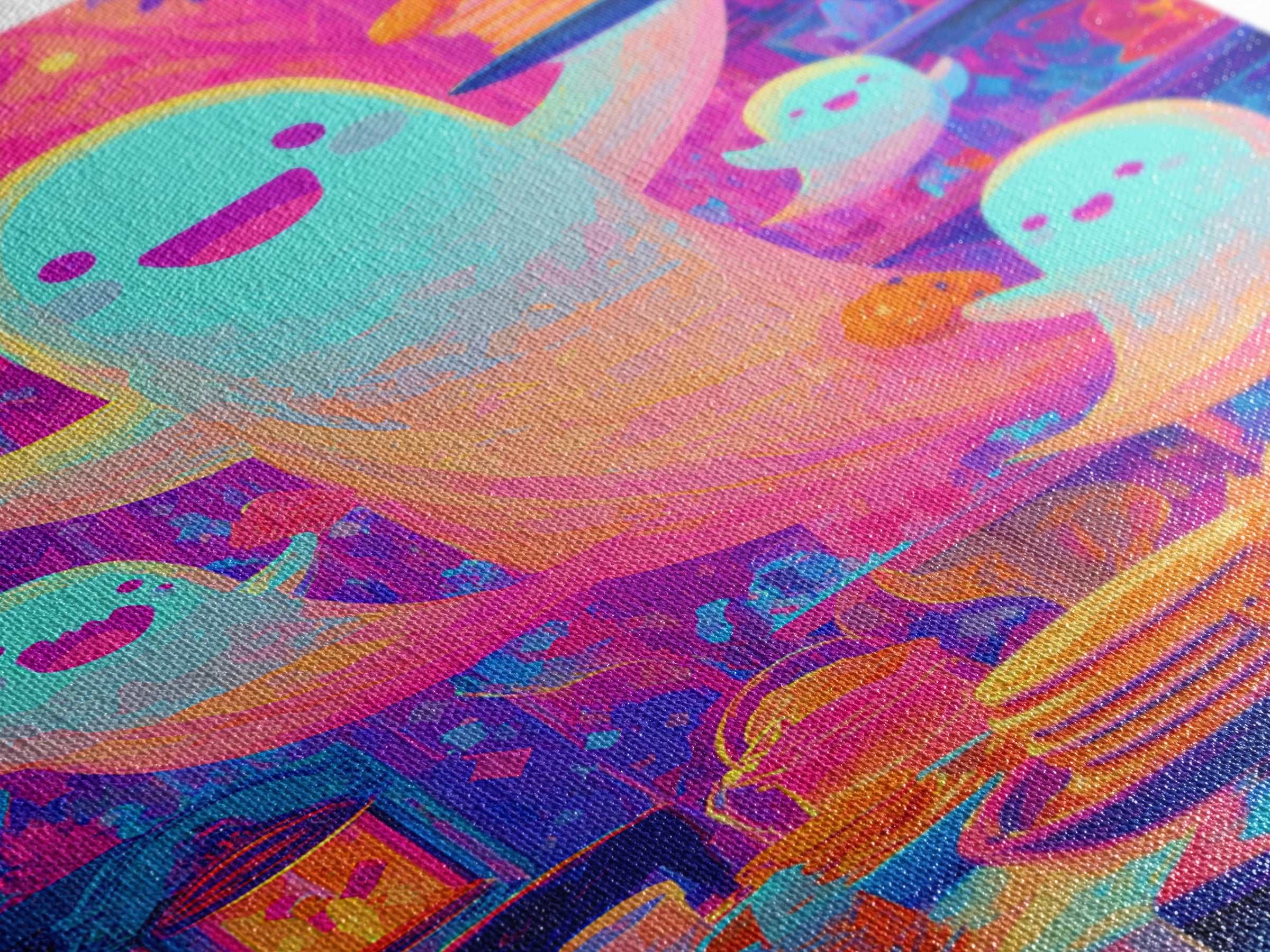 The Ghost Family Breakfast, Synthwave Halloween Art, Vertical Wall Art, Canvas Print, Retro Halloween Decor, Neon Wall Art